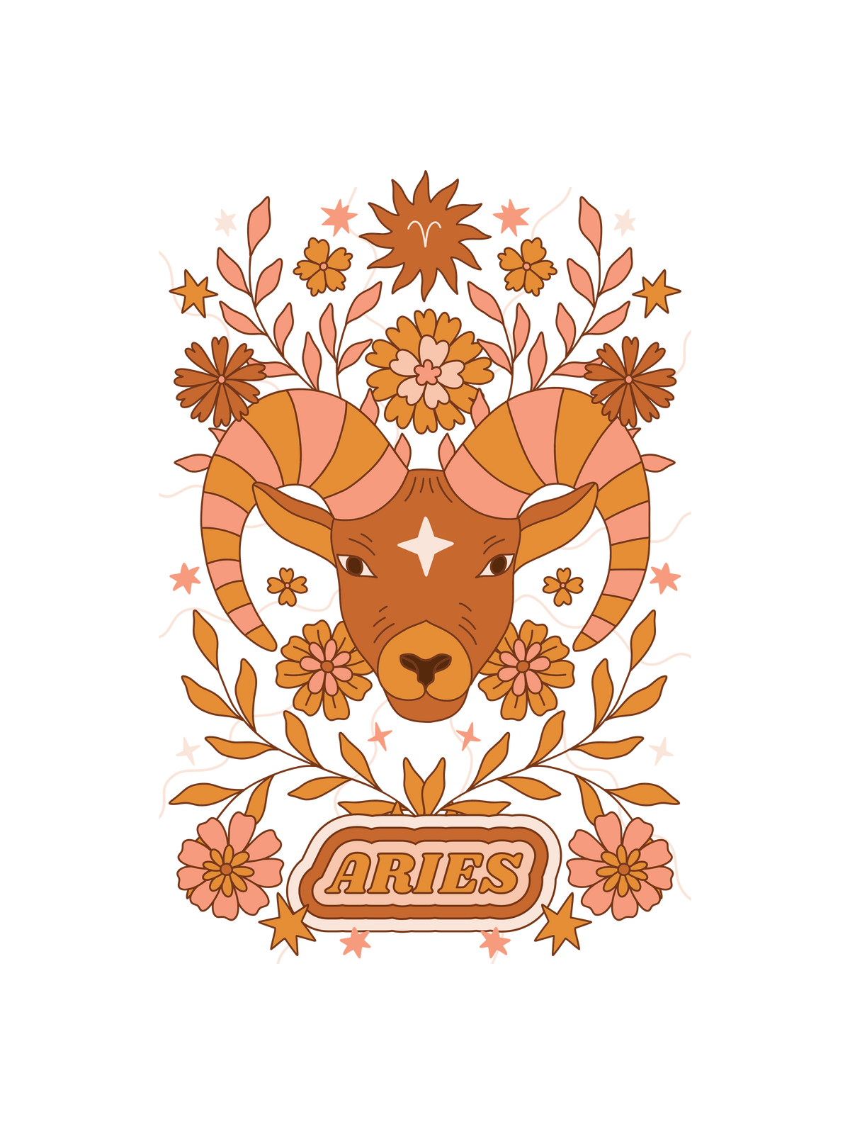 A retro-style tarot graphic of a ram&