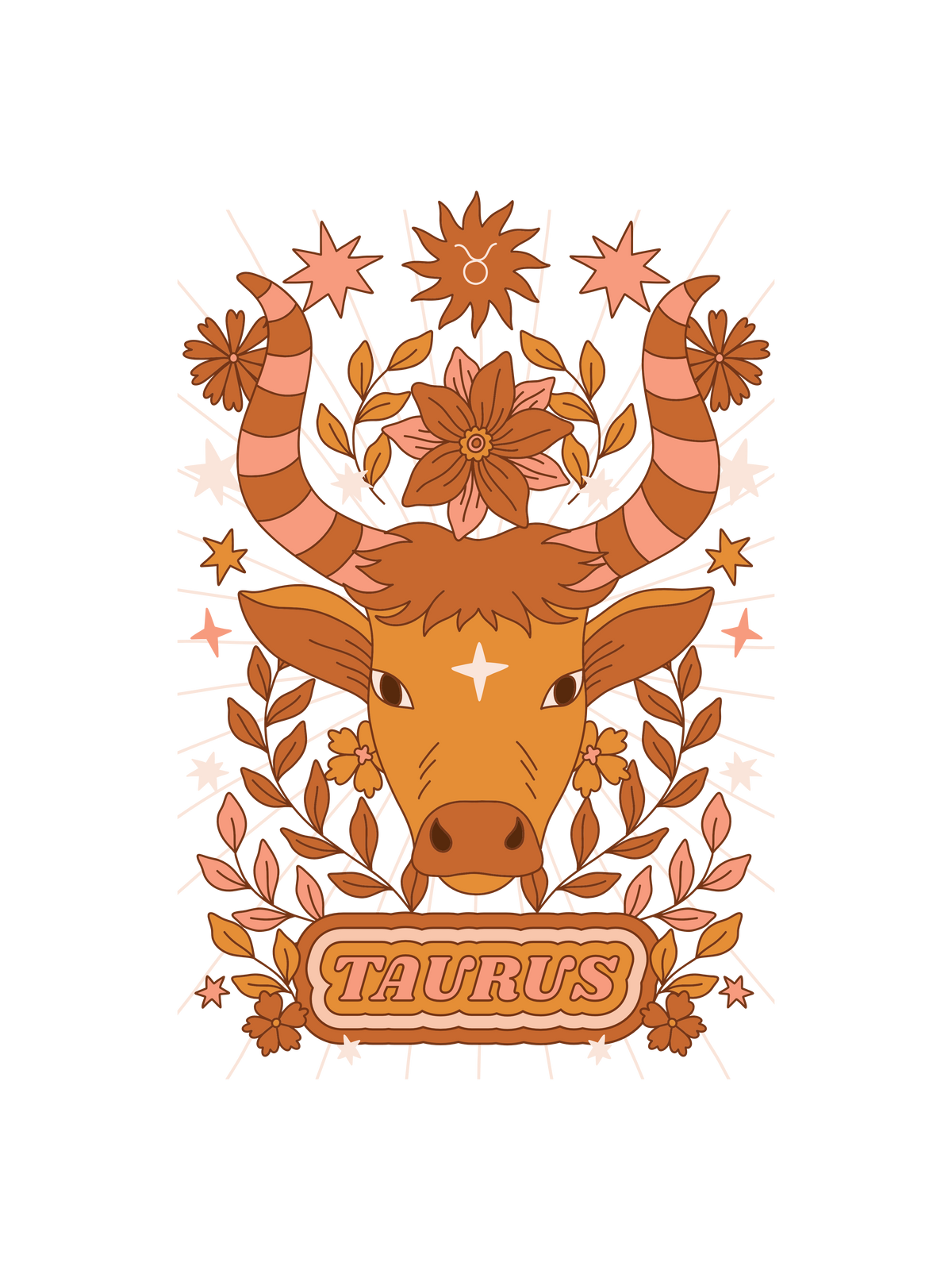 A graphic of a Taurus tarot astrology sign with a bull&