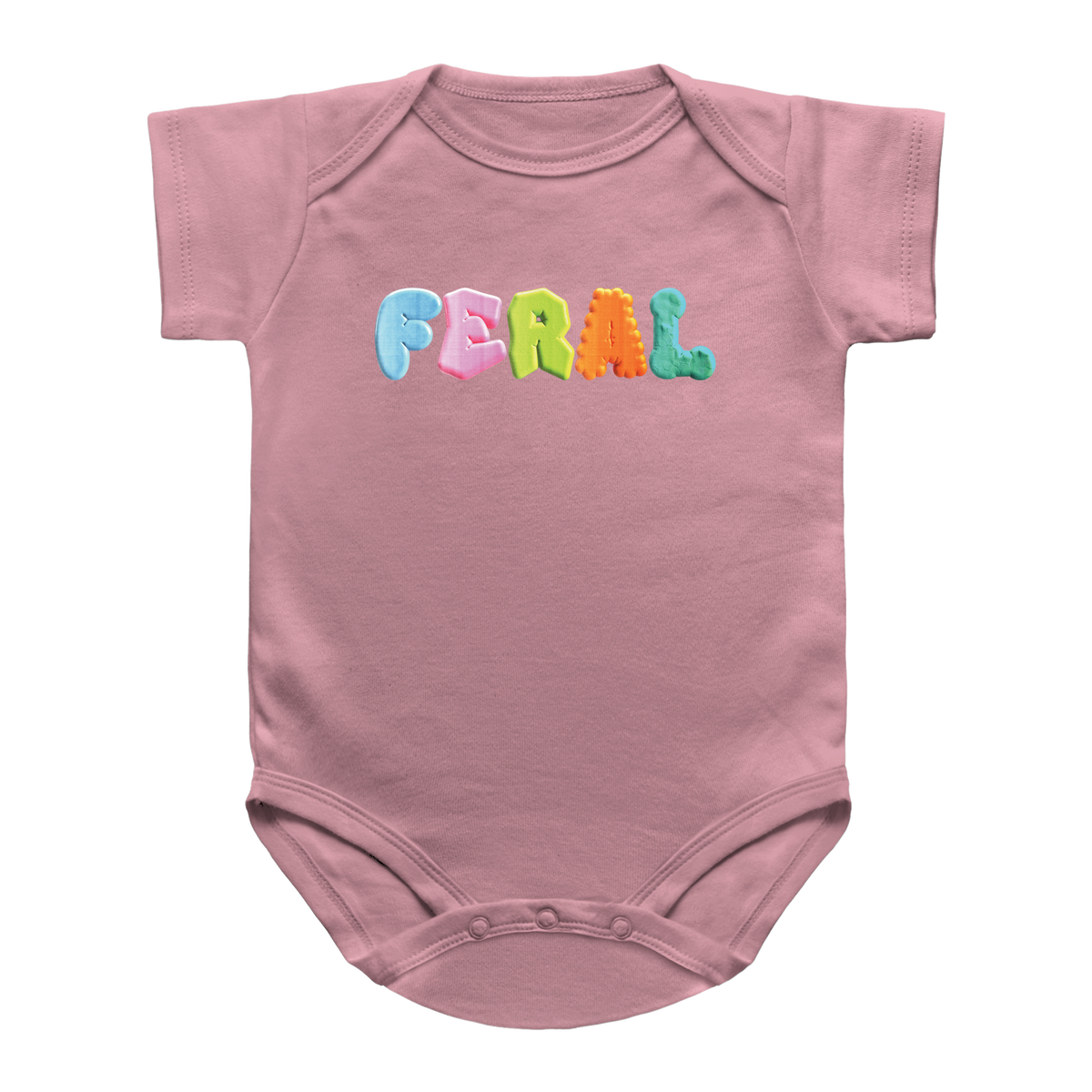 A black short-sleeve infant onesie featuring the word &