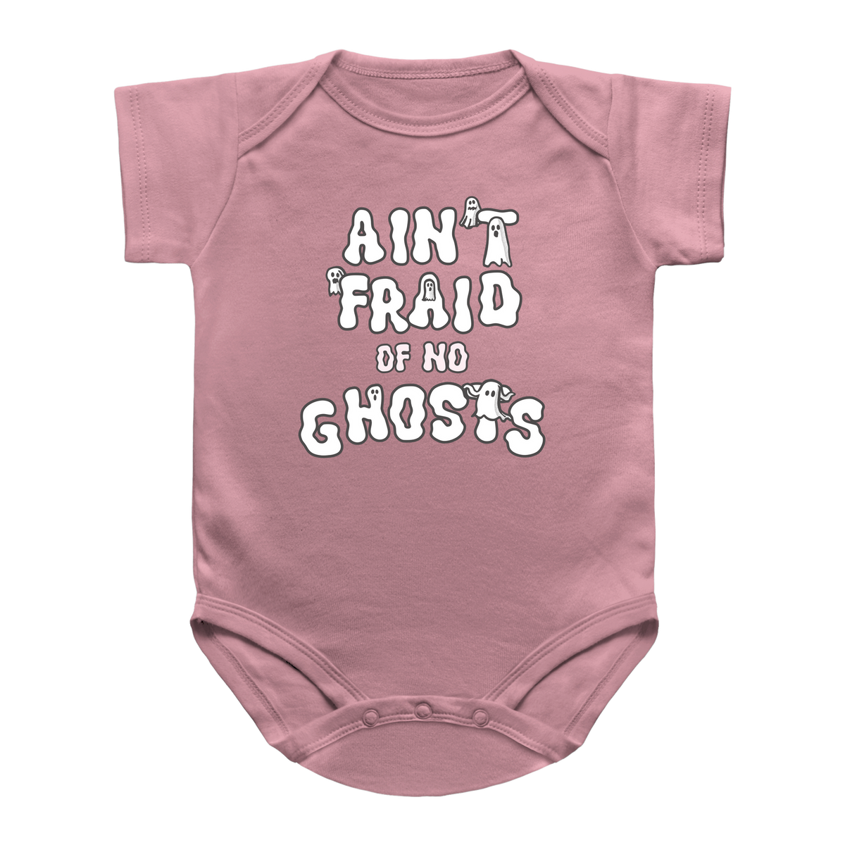 A pink Halloween infant bodysuit with a text that reads &