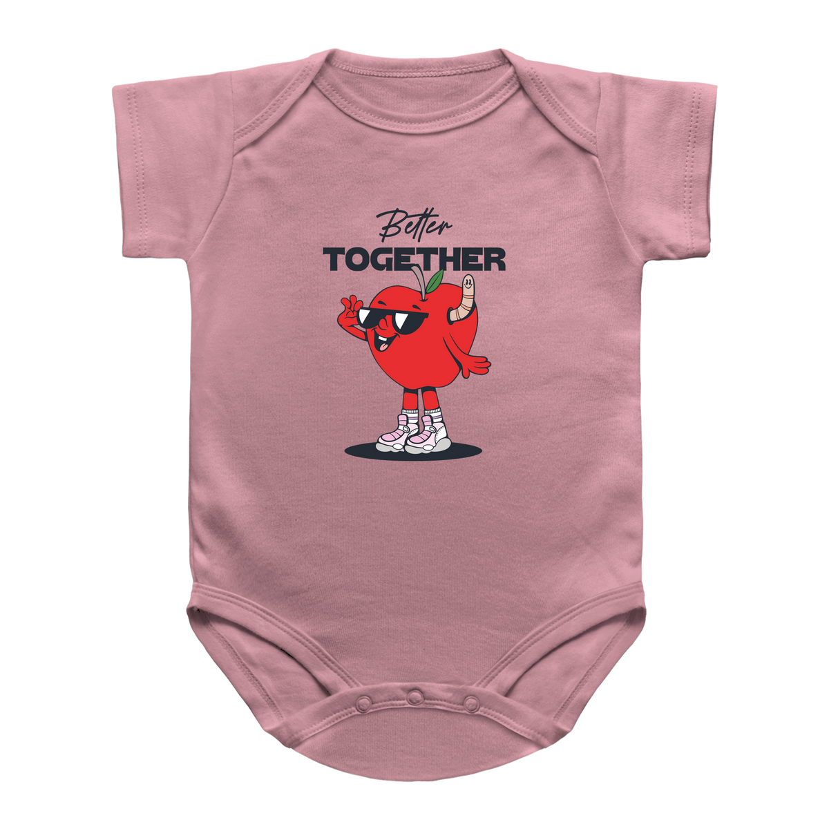 A pink infant onesie featuring a Valentine&