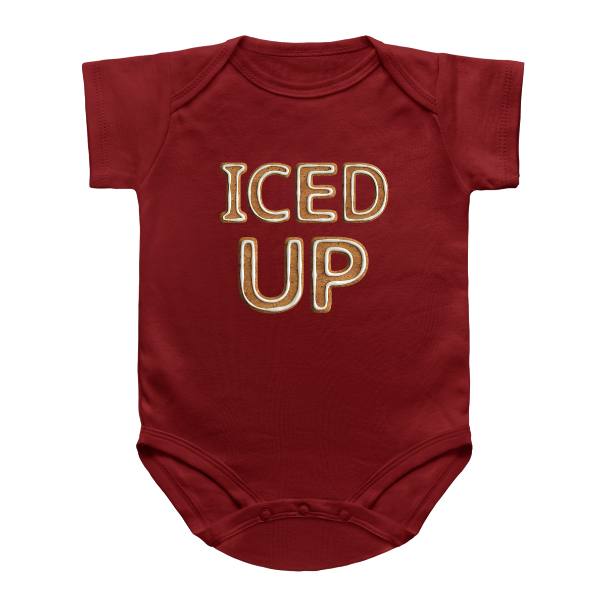 A red infant bodysuit with the words &