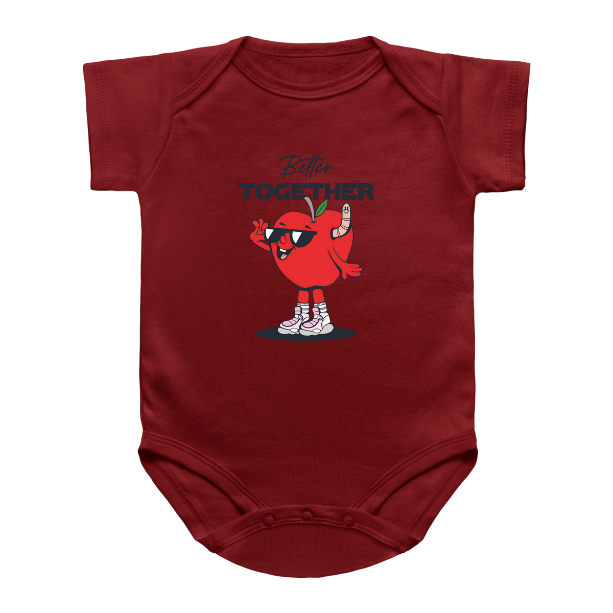 A red infant onesie featuring a Valentine&