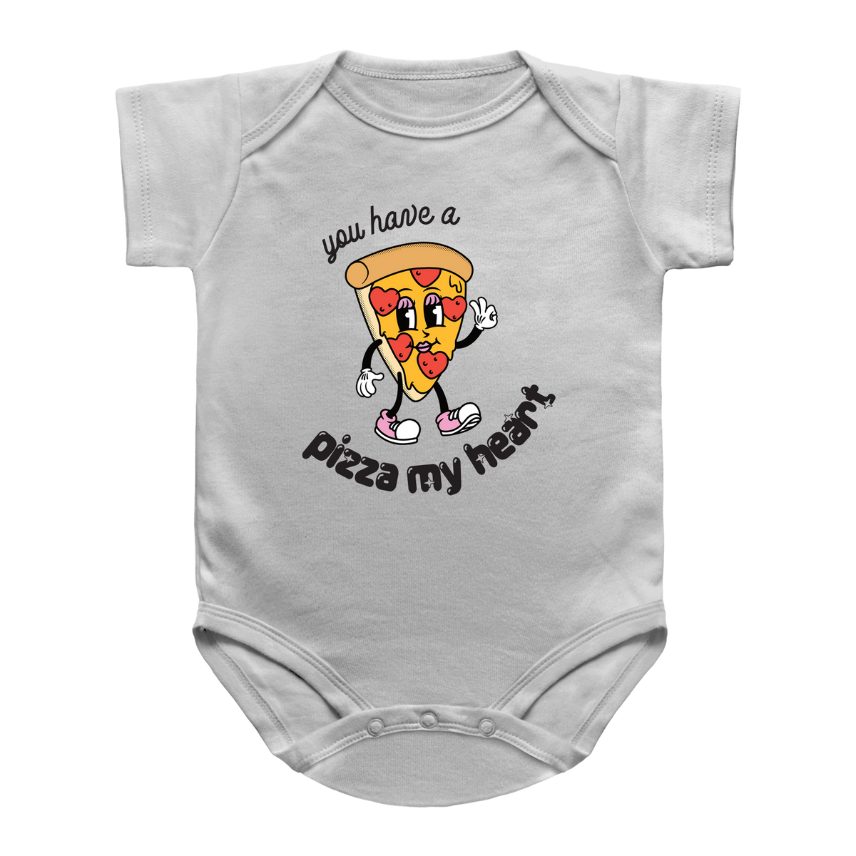 A white short-sleeve baby bodysuit for Valentine&