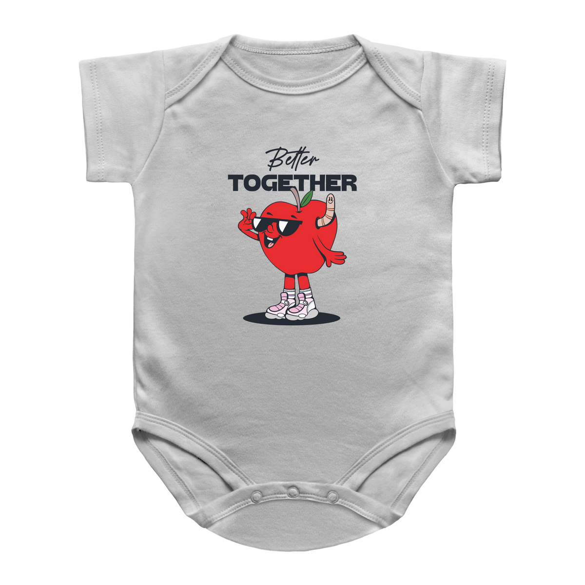 A white infant onesie featuring a Valentine&