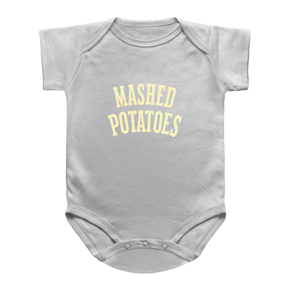 A white infant onesie with &
