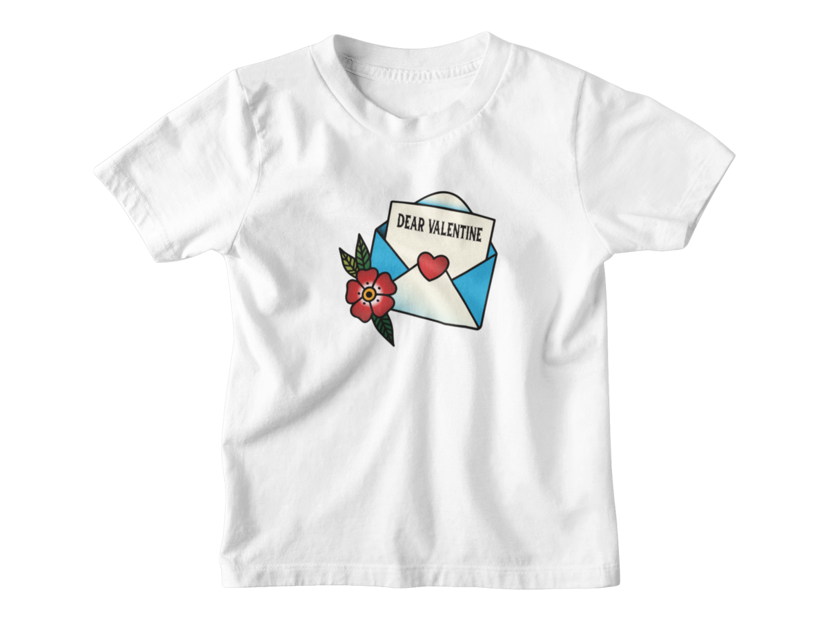 A white short-sleeve kids Valentine&