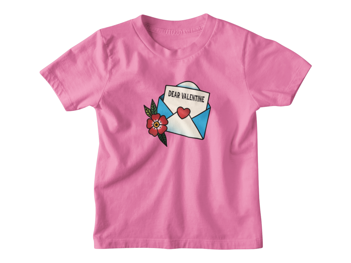A bright pink short-sleeve kids Valentine&