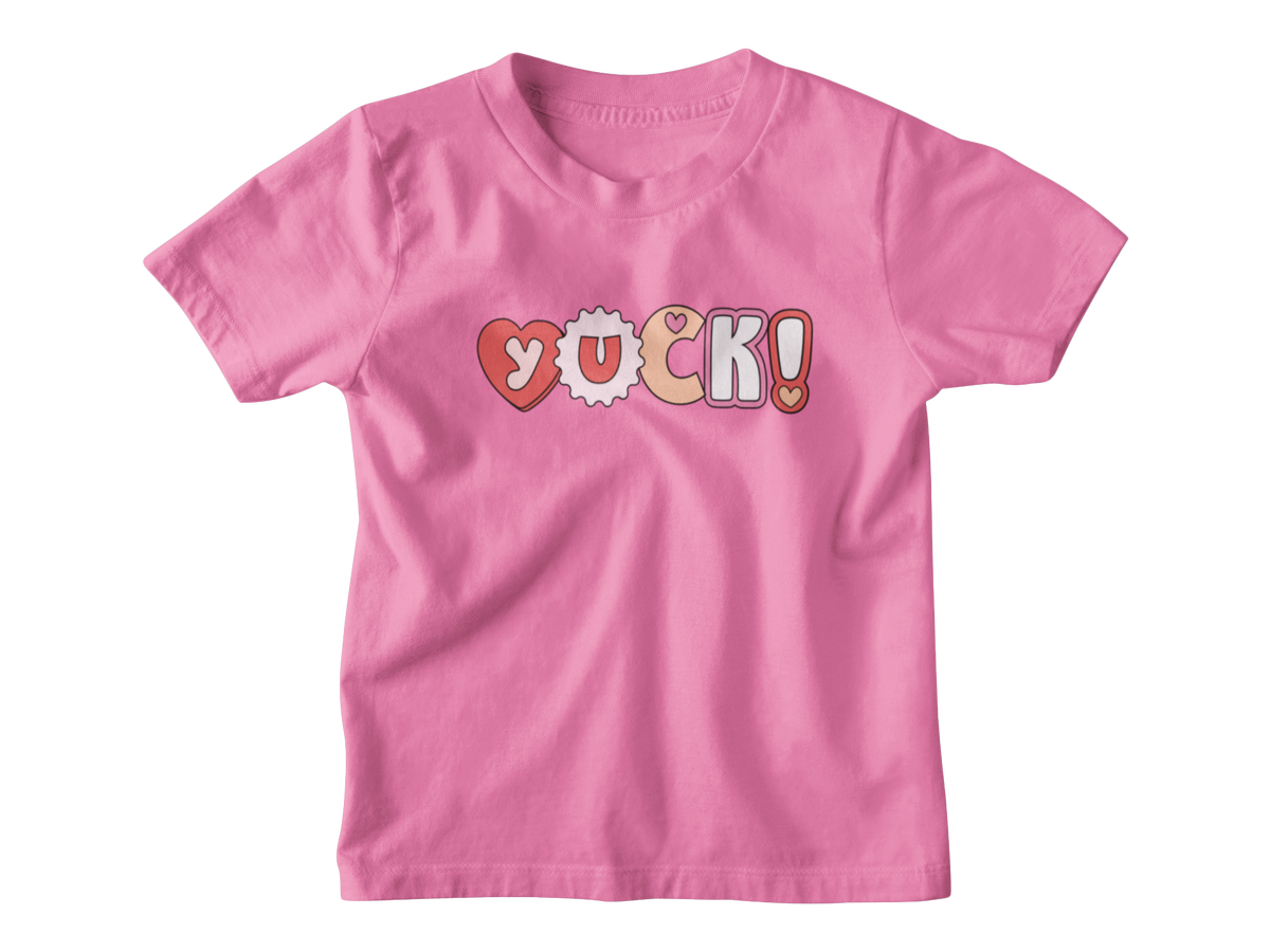 A bright pink crewneck short sleeve kids t-shirt for Valentine&