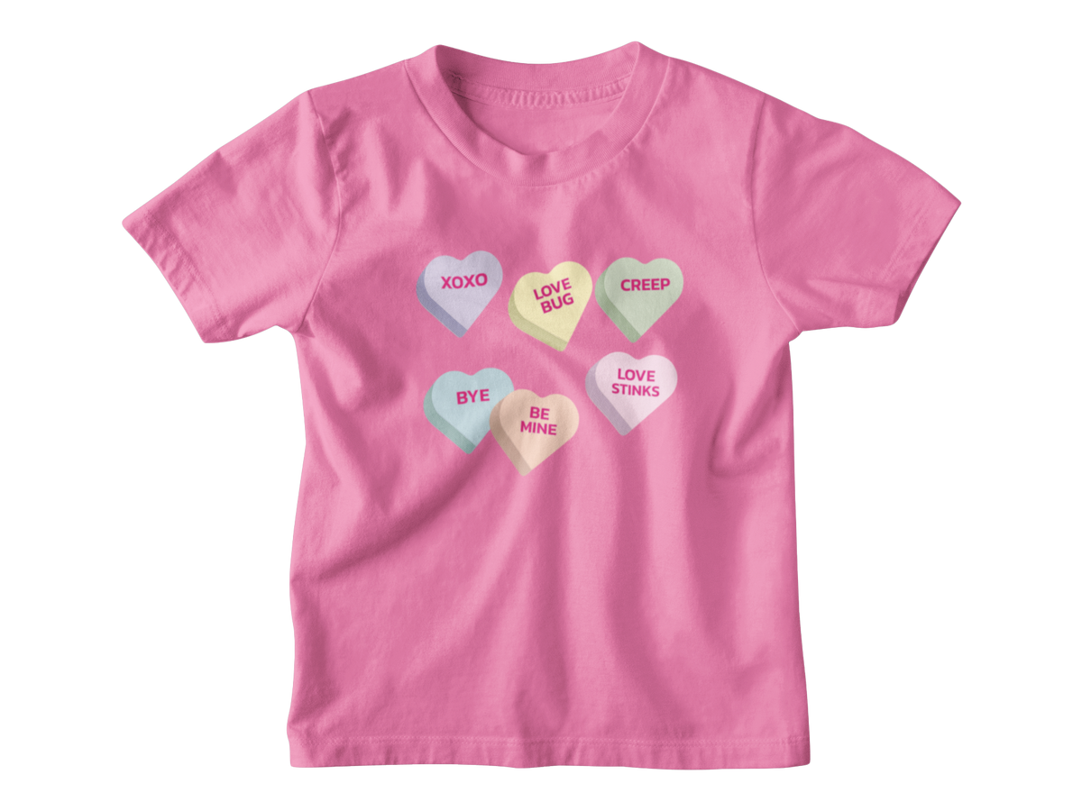 A bright pink short-sleeve kids t-shirt featuring Valentine&
