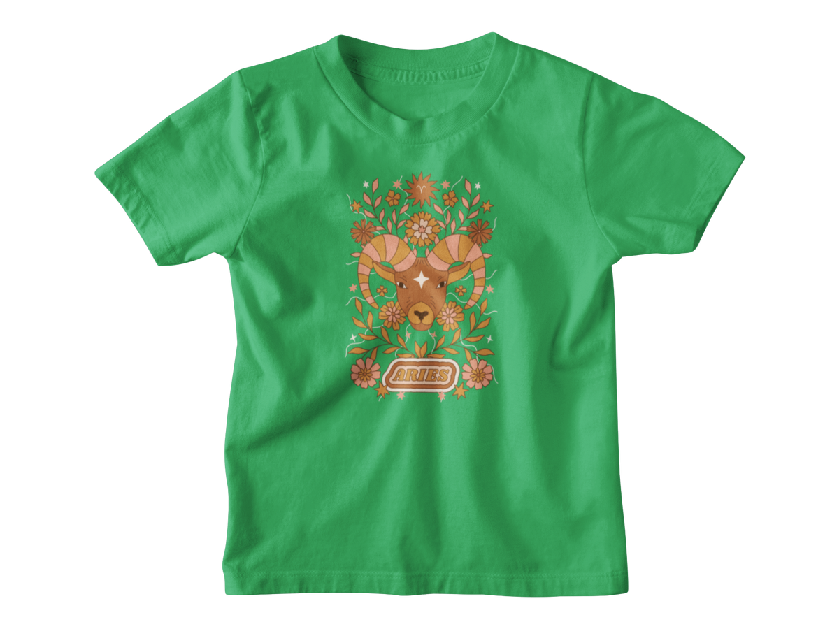 Green kids t-shirt for Aries astrology.