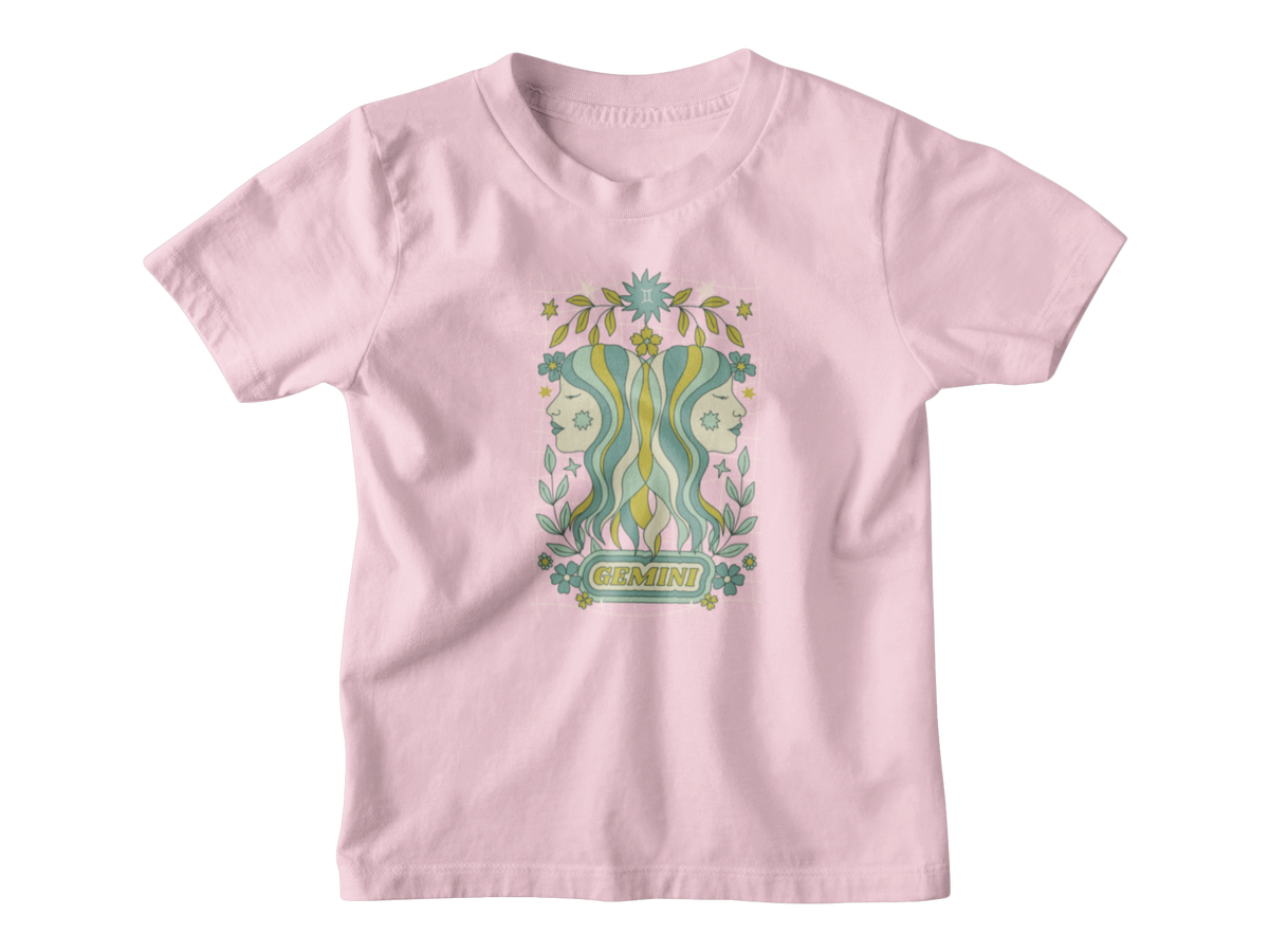 Pink Gemini tarot kids tshirt.