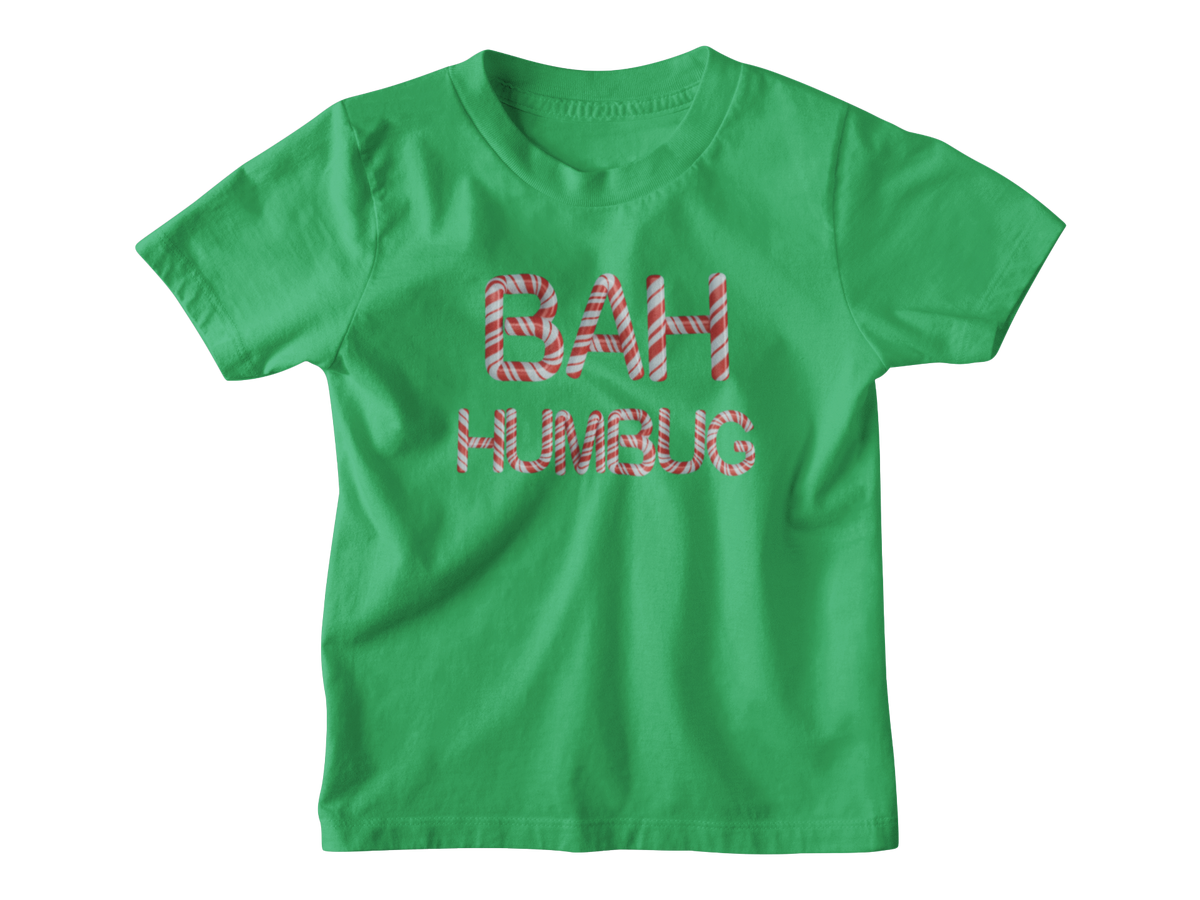 Green kids tshirt for Christmas with the candy cane phrase of &