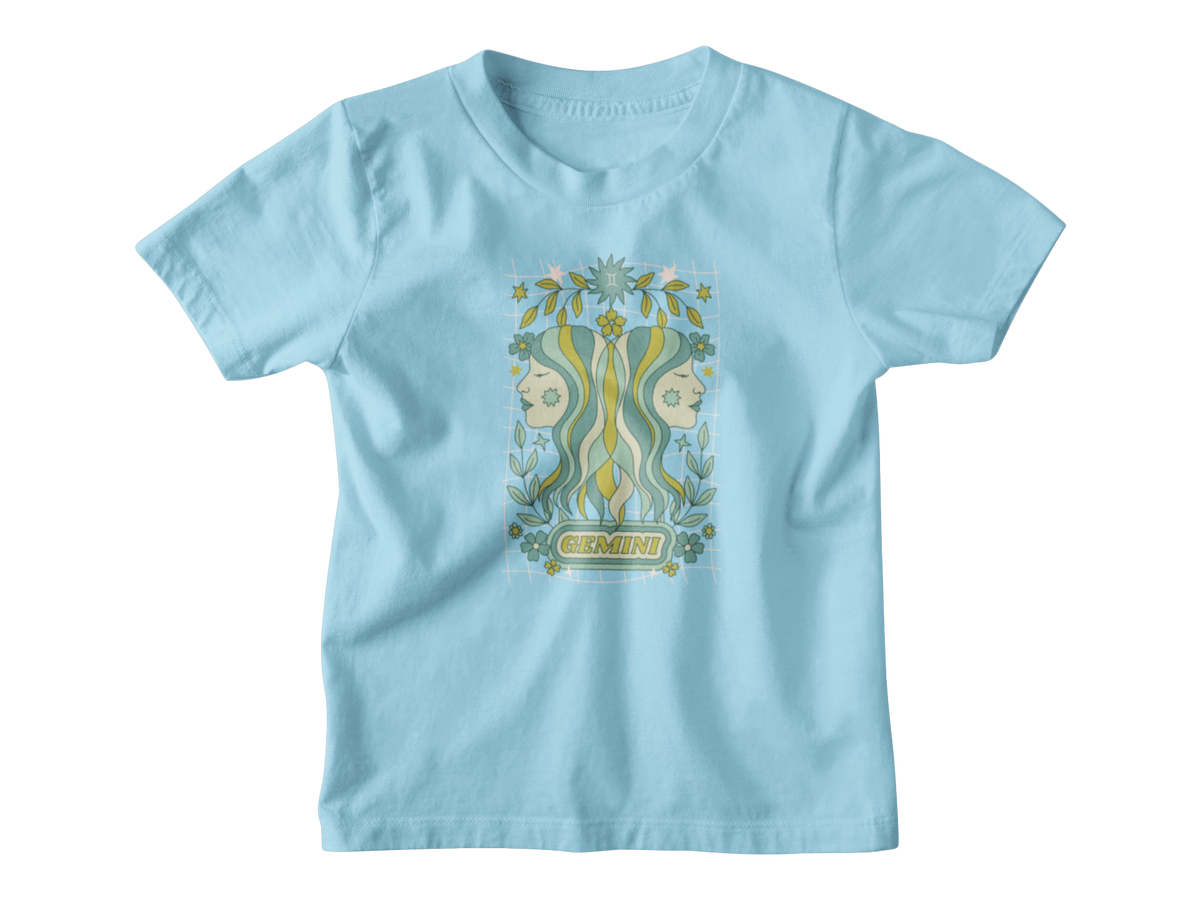 Blue Gemini tarot kids tshirt.
