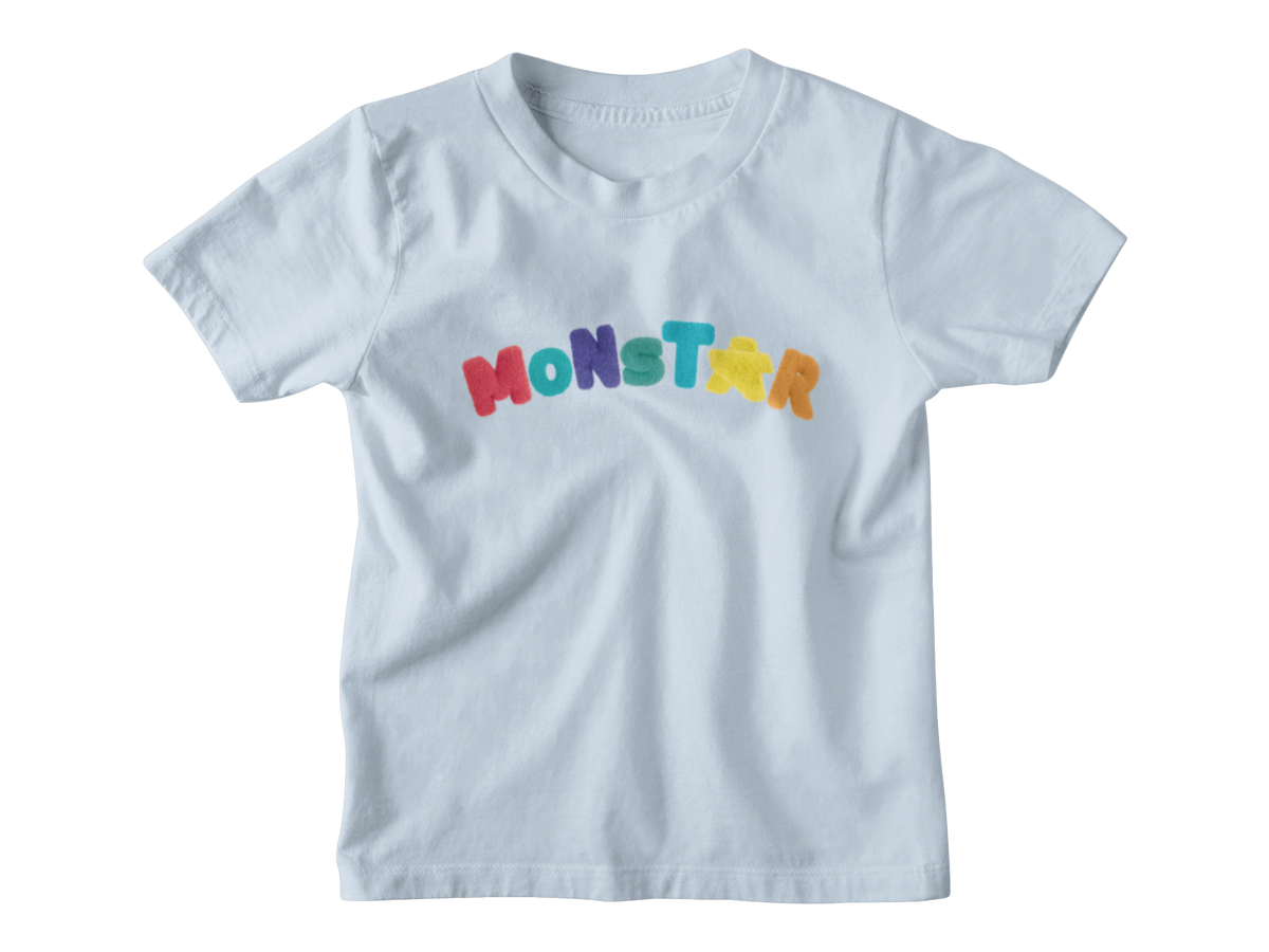 A ligh blue short-sleeve t-shirt with the word &
