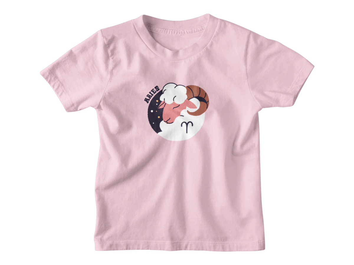 A pink kids shirt with Aries ram astrology