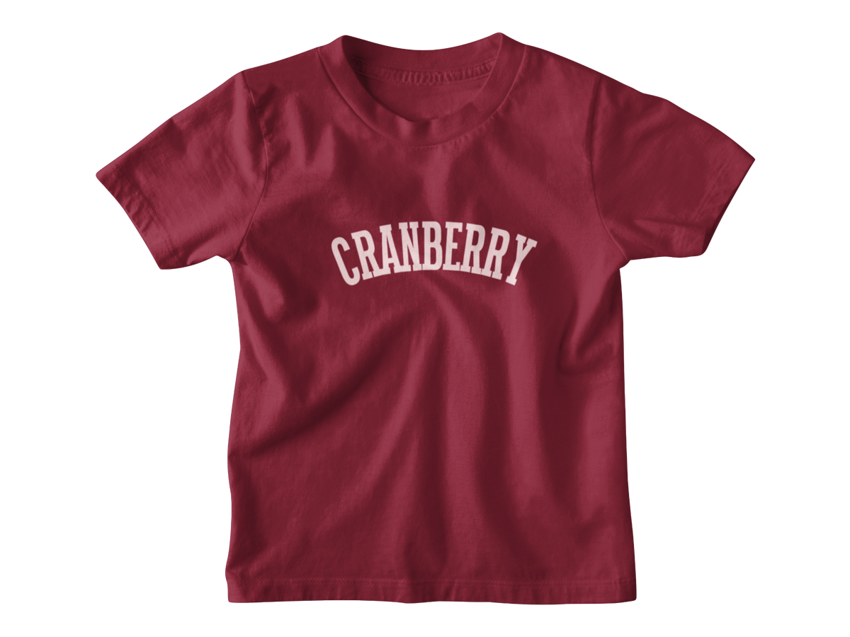 A dark red short-sleeve kids t-shirt for Thanksgiving with &