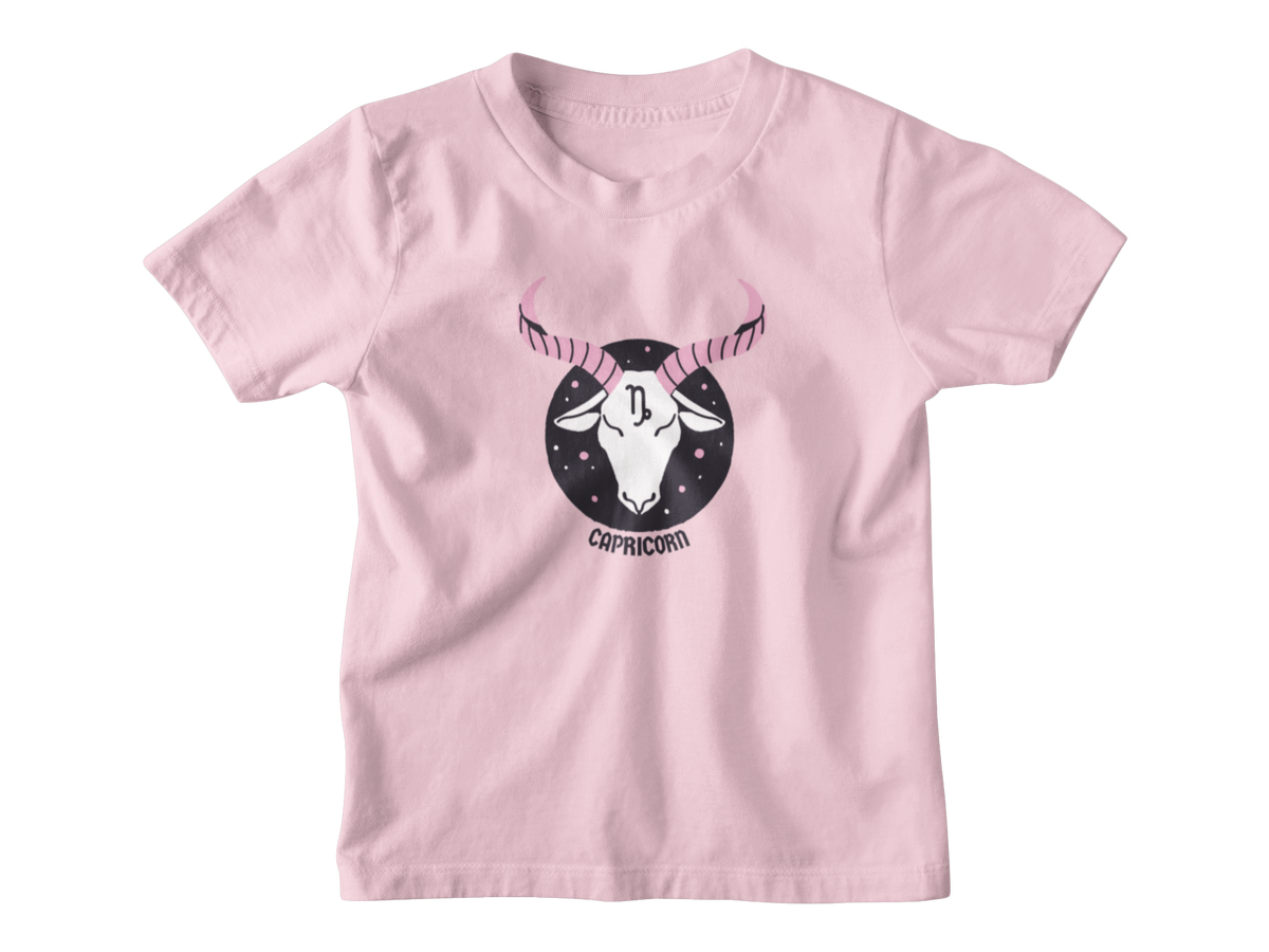 Pink kids t-shirt for the Capricorn astrology sign.
