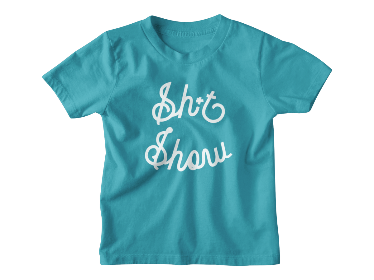 A turquoise short-sleeve kids t-shirt with the phrase &