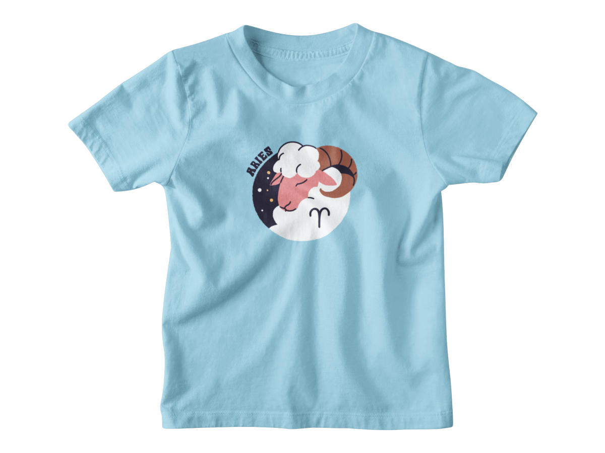A light blue kids shirt with Aries ram astrology