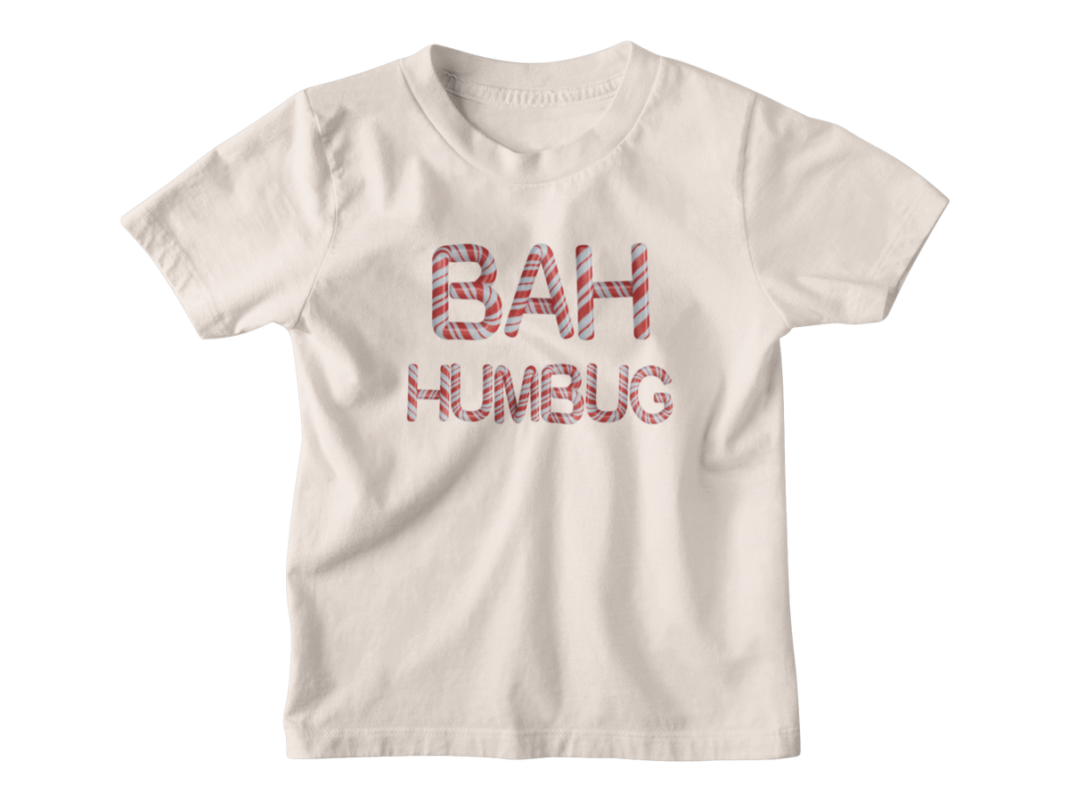 Sand colored kids tshirt for Christmas with the candy cane phrase of &
