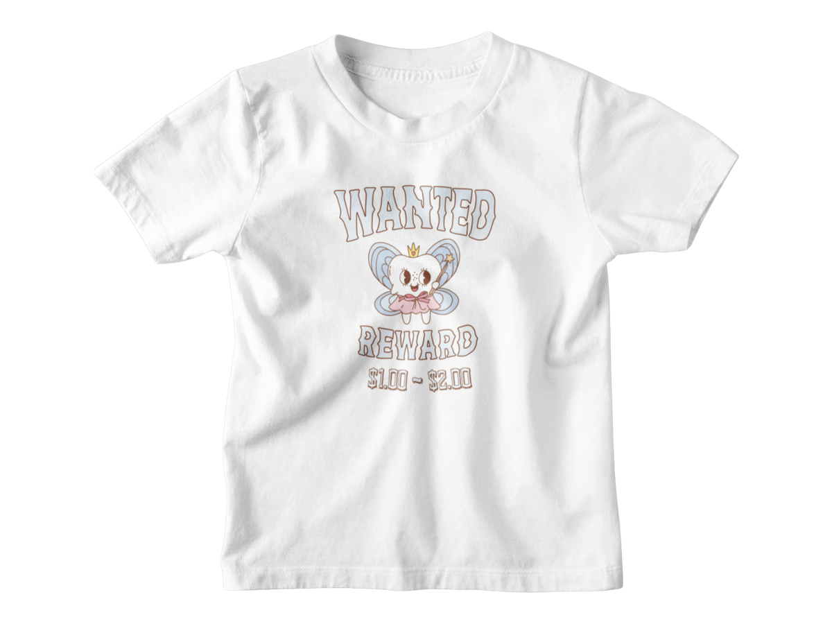 White kids shirt with tooth fairy reward.
