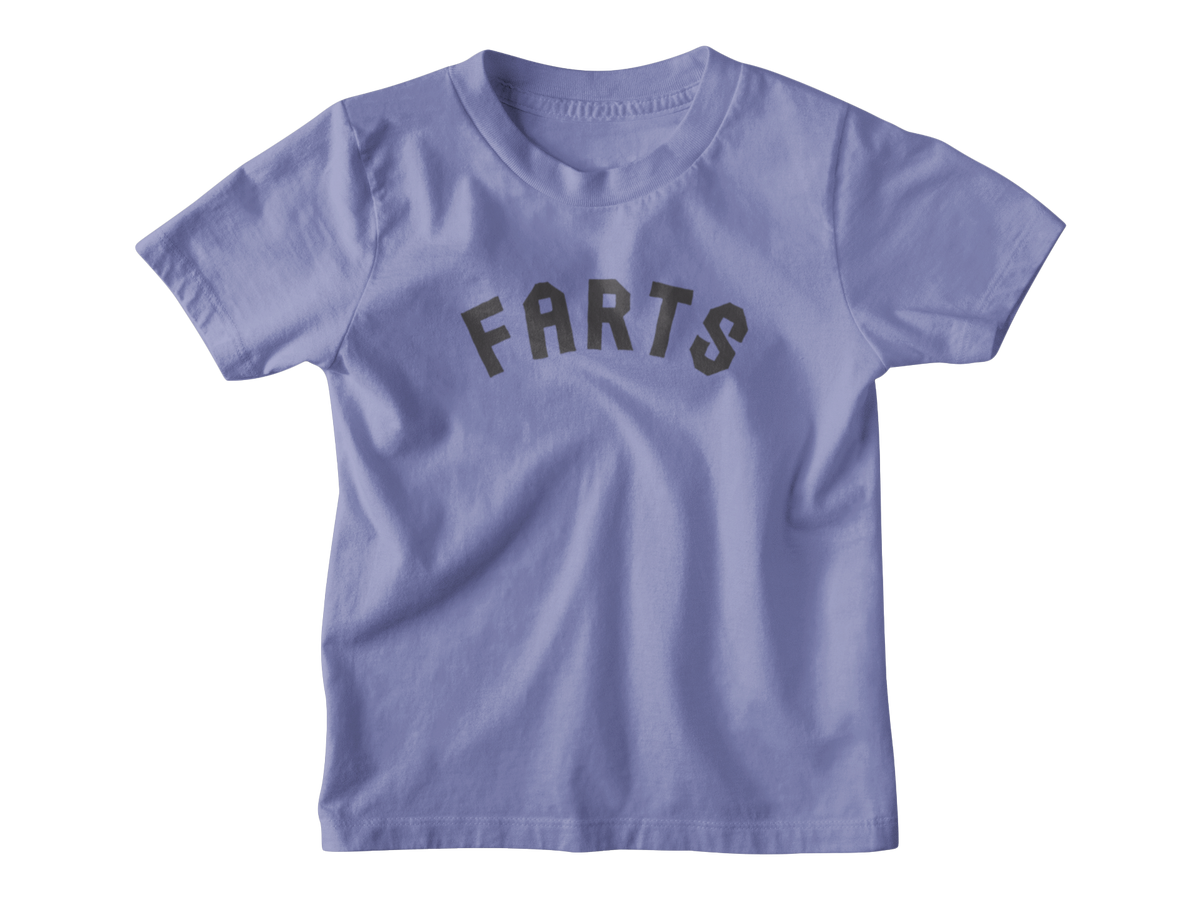 A violet kids short-sleeve crewneck t-shirt with the word &