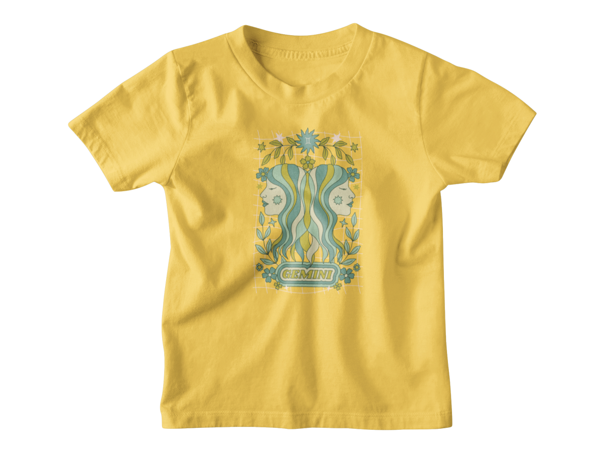 Yellow Gemini tarot kids t-shirt.