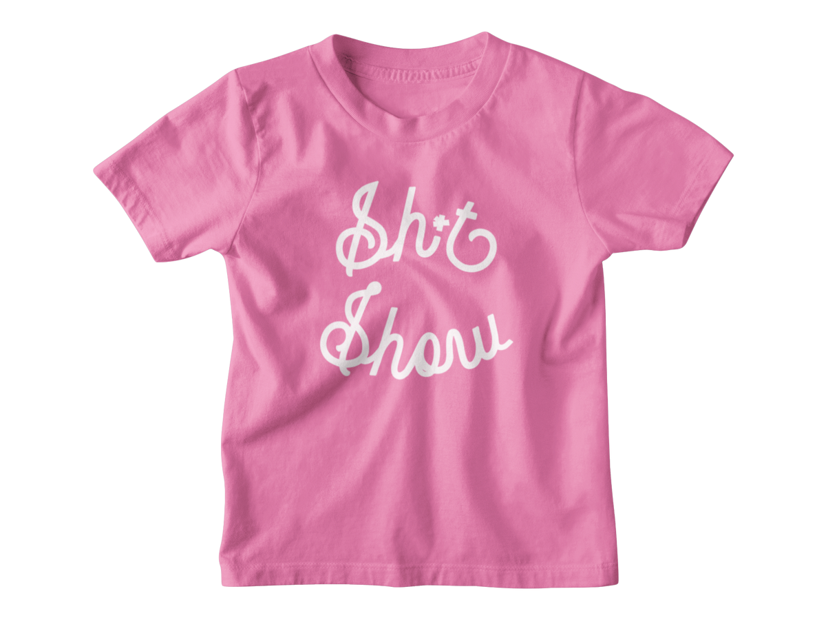 A pink short-sleeve kids t-shirt with the phrase &