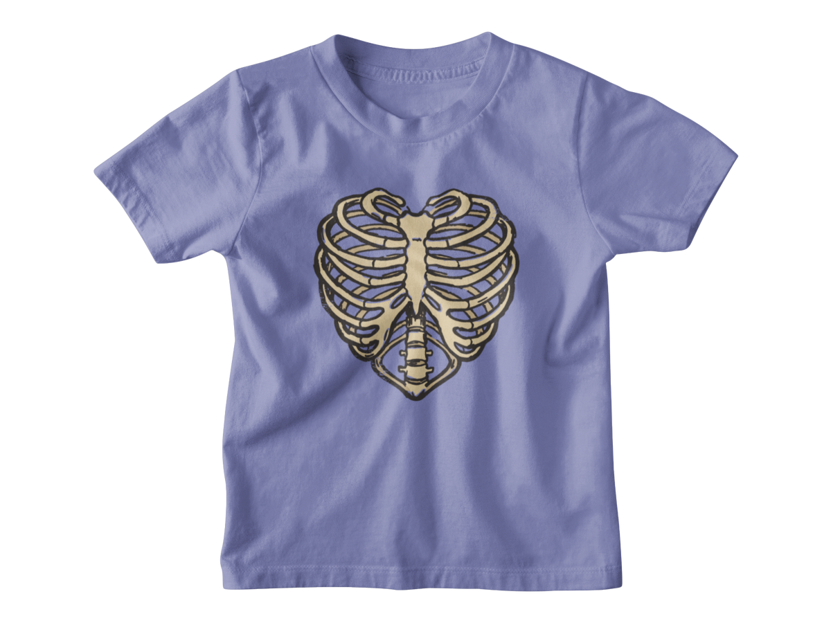 A violet kids crewneck shirt featuring a skeleton ribcage heart for Valentine&