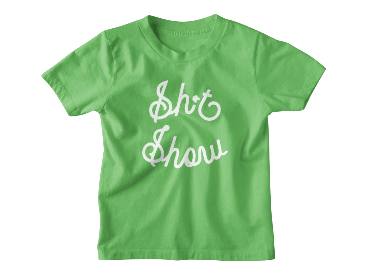A green short-sleeve kids t-shirt with the phrase &