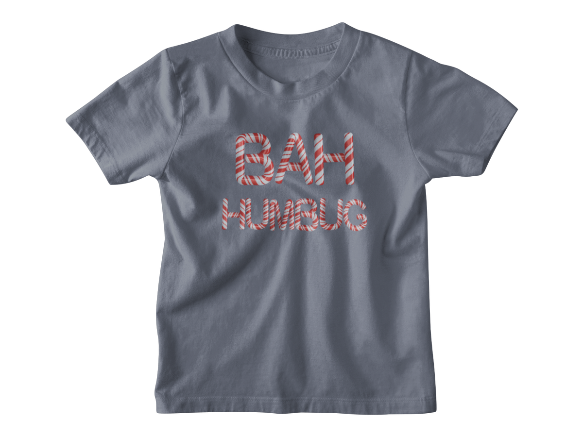Navy blue kids tshirt for Christmas with the candy cane phrase of &