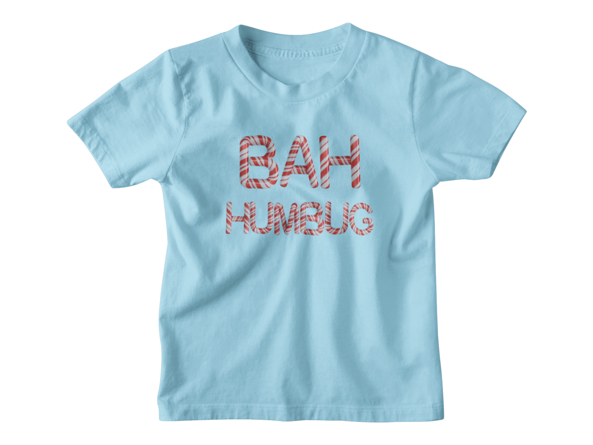Light blue kids tshirt for Christmas with the candy cane phrase of &