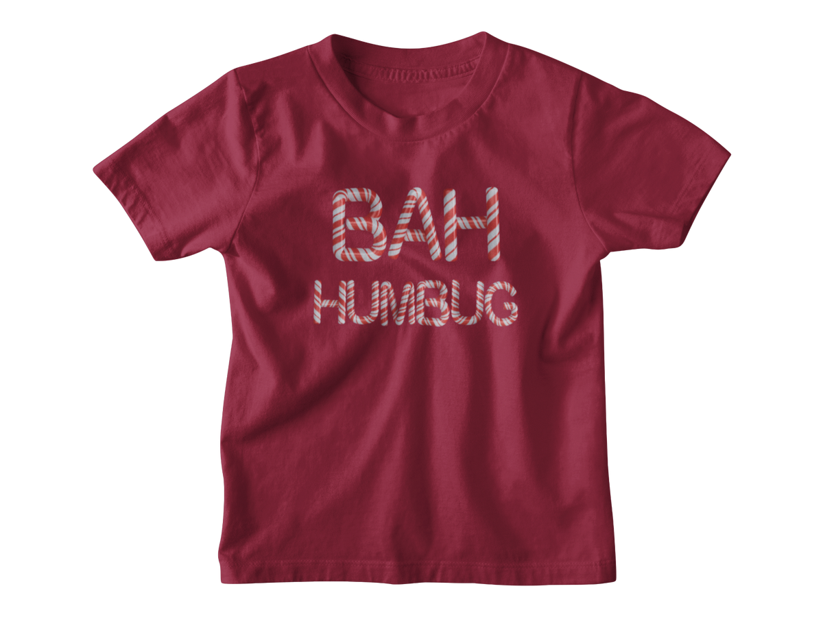 A short-sleeve crewneck t-shirt in a deep maroon red, featuring the text &