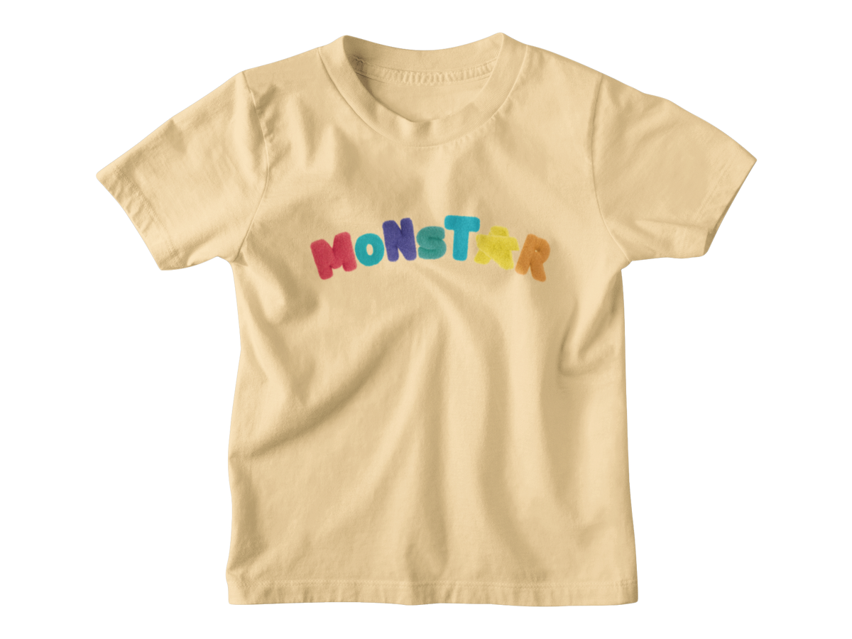 A light beige short-sleeve t-shirt with the word &