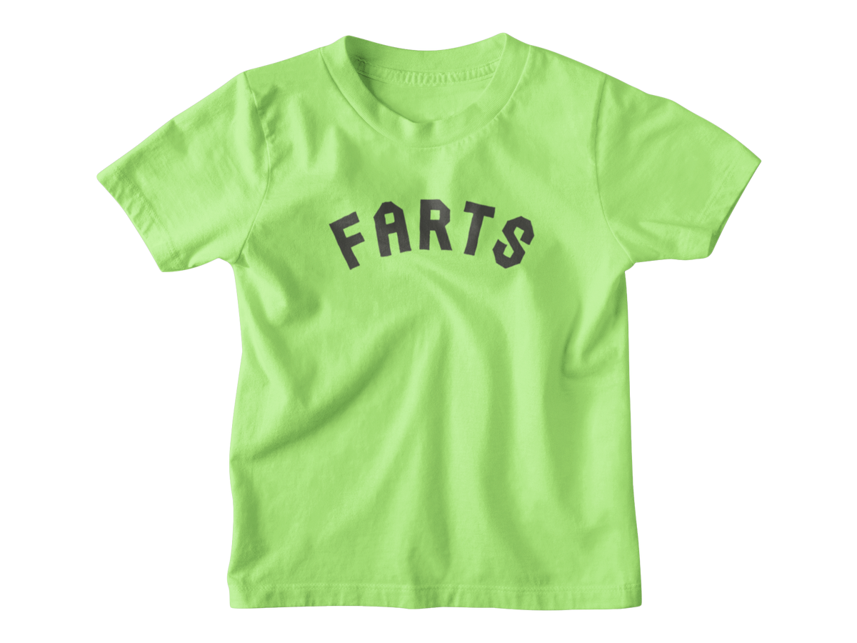 A neon green kids short-sleeve crewneck t-shirt with the word &