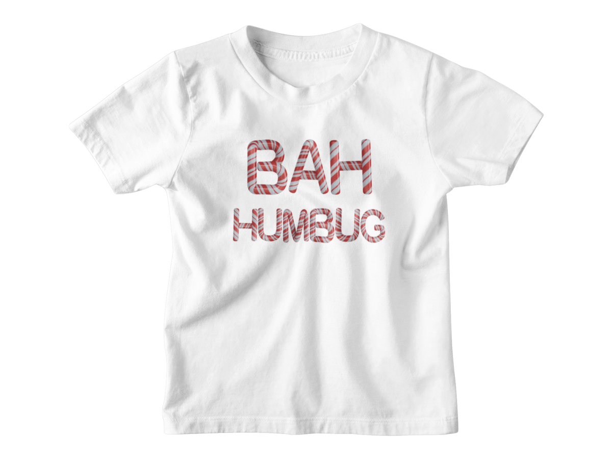 White kids tshirt for Christmas with the candy cane phrase of &