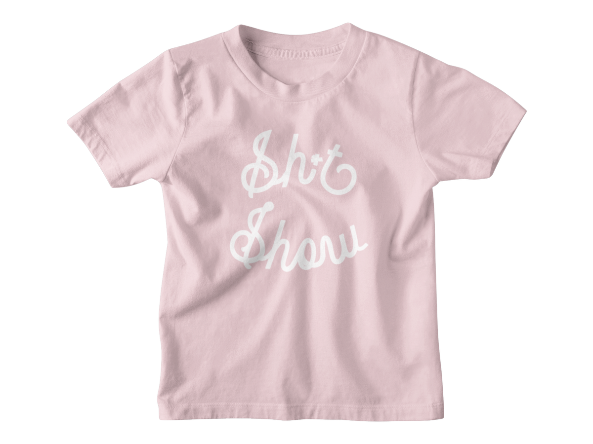 A light pink short-sleeve kids t-shirt with the phrase &
