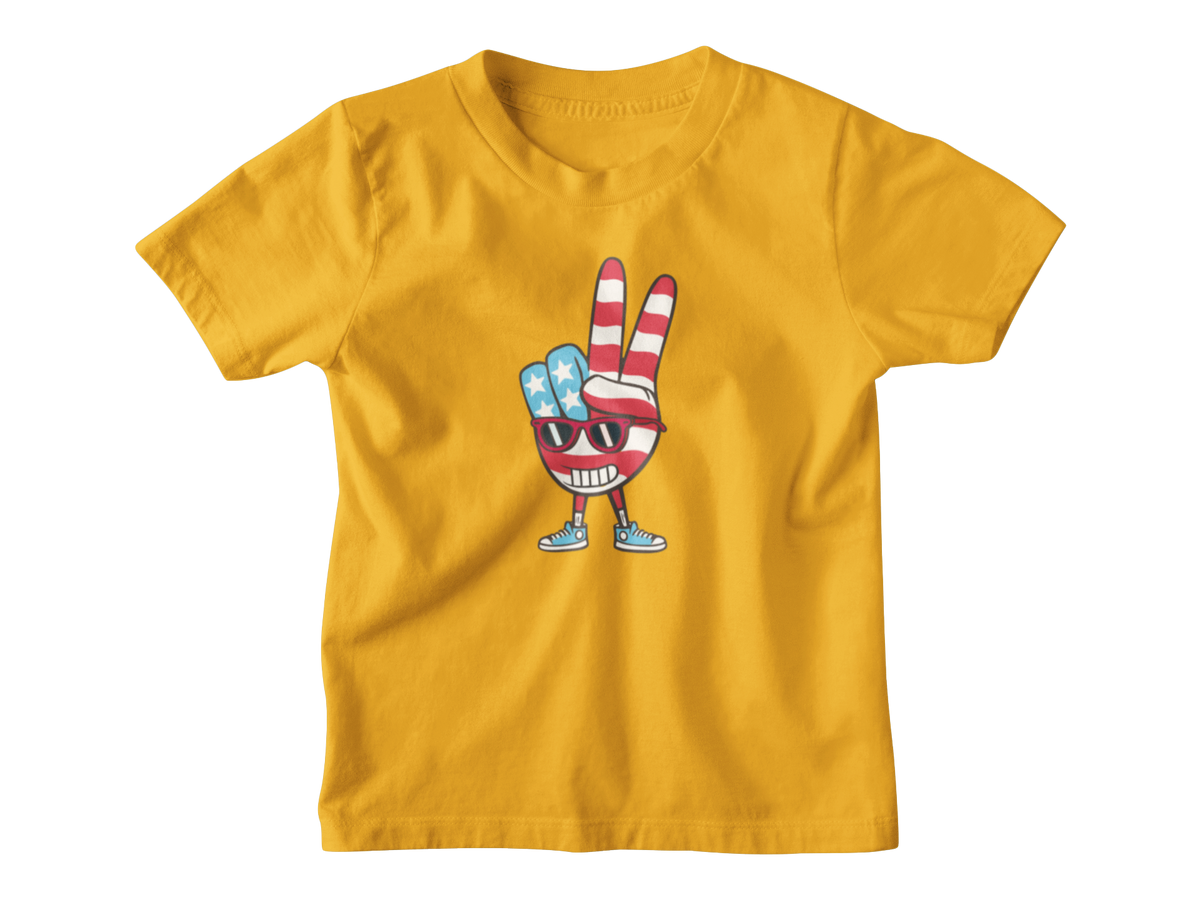 A dark yellow short-sleeve kids&