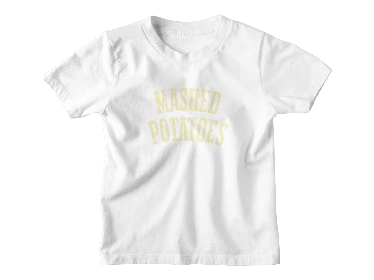 A white kids crewneck shirt for Thanksgiving holiday with the phrase &