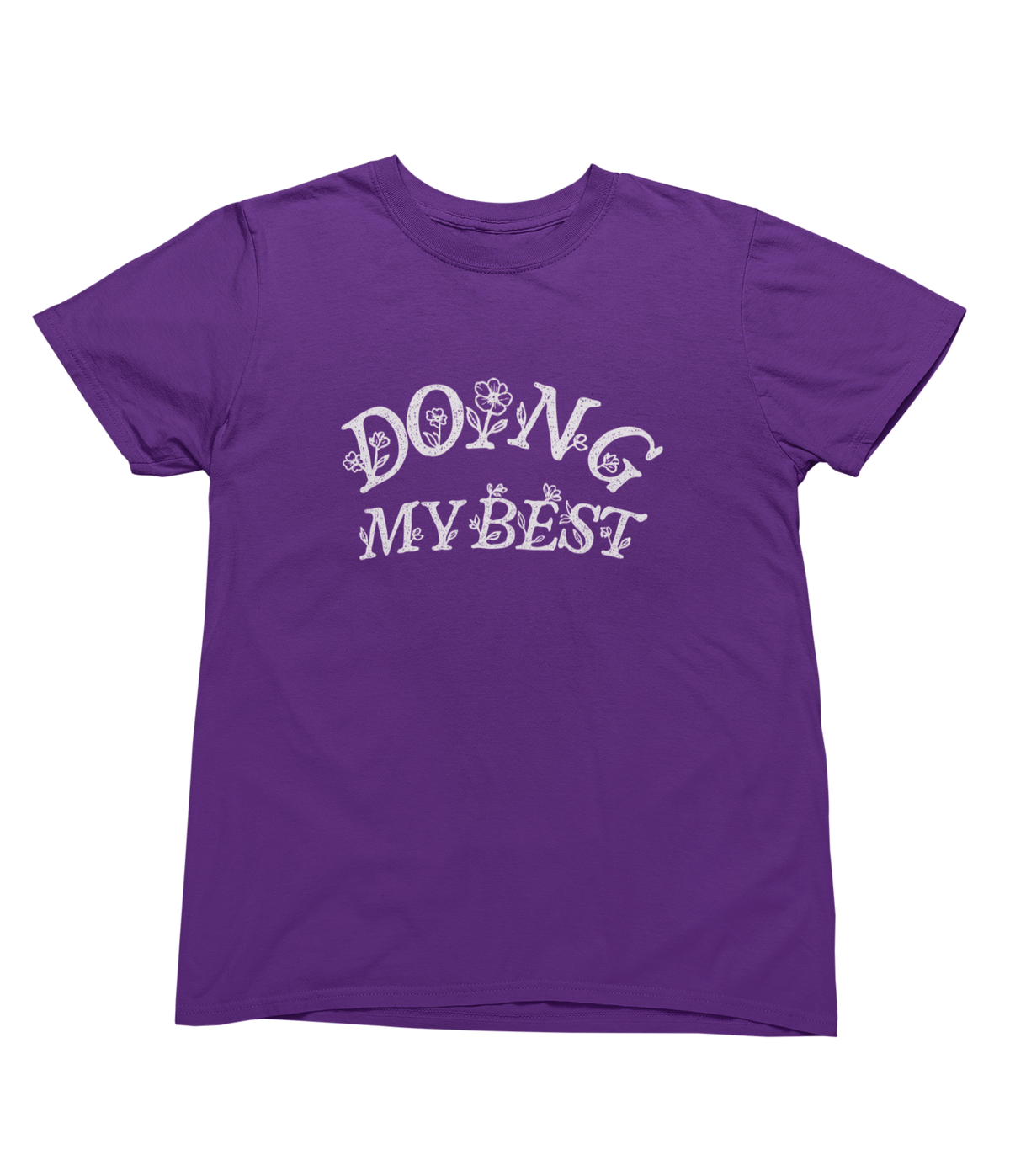 A purple short-sleeve crewneck toddler t-shirt with the phrase &
