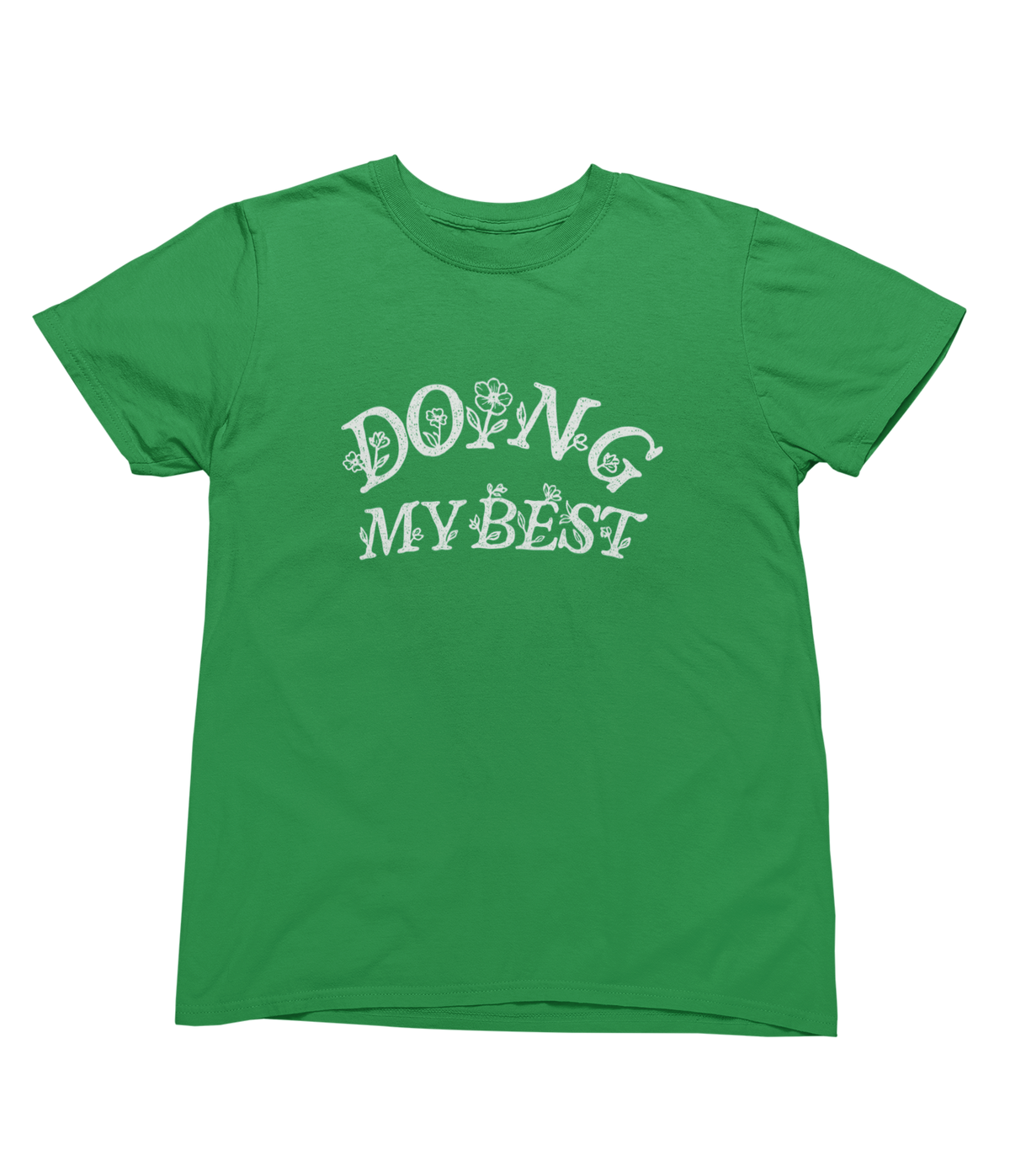 A green short-sleeve crewneck toddler t-shirt with the phrase &