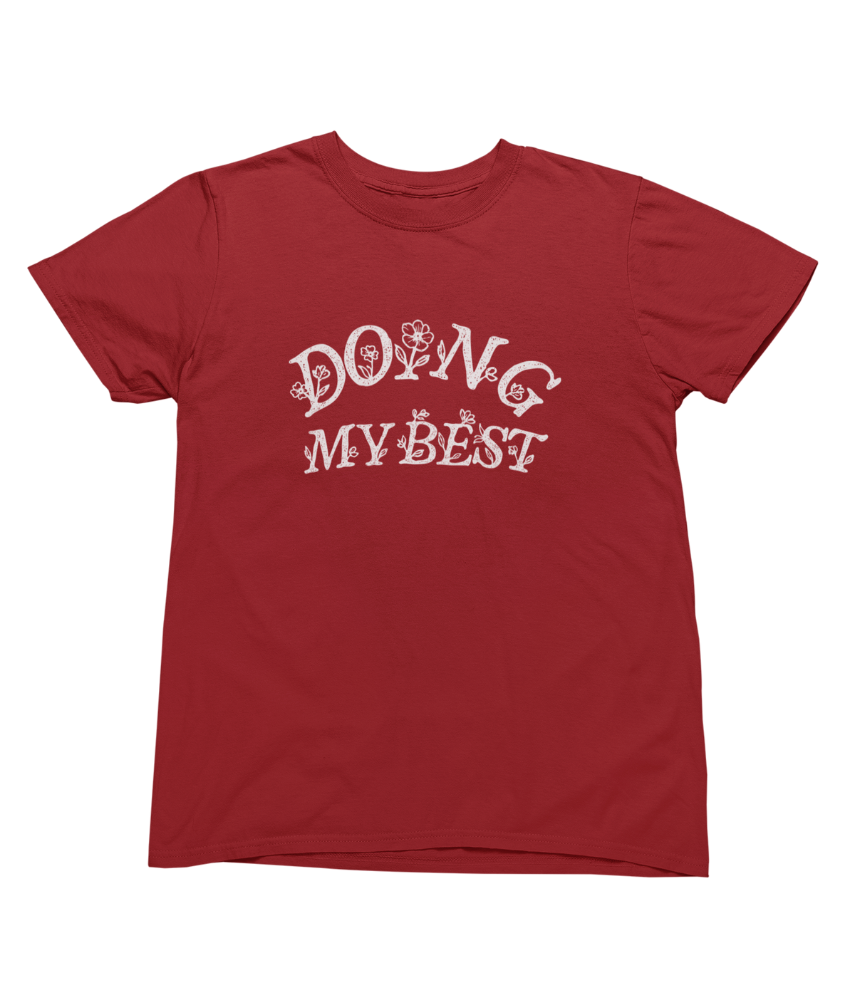 A red short-sleeve crewneck toddler t-shirt with the phrase &