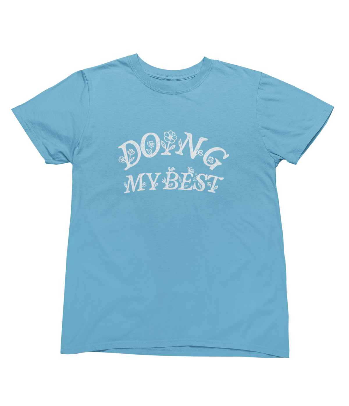 A light blue short-sleeve crewneck toddler t-shirt with the phrase &