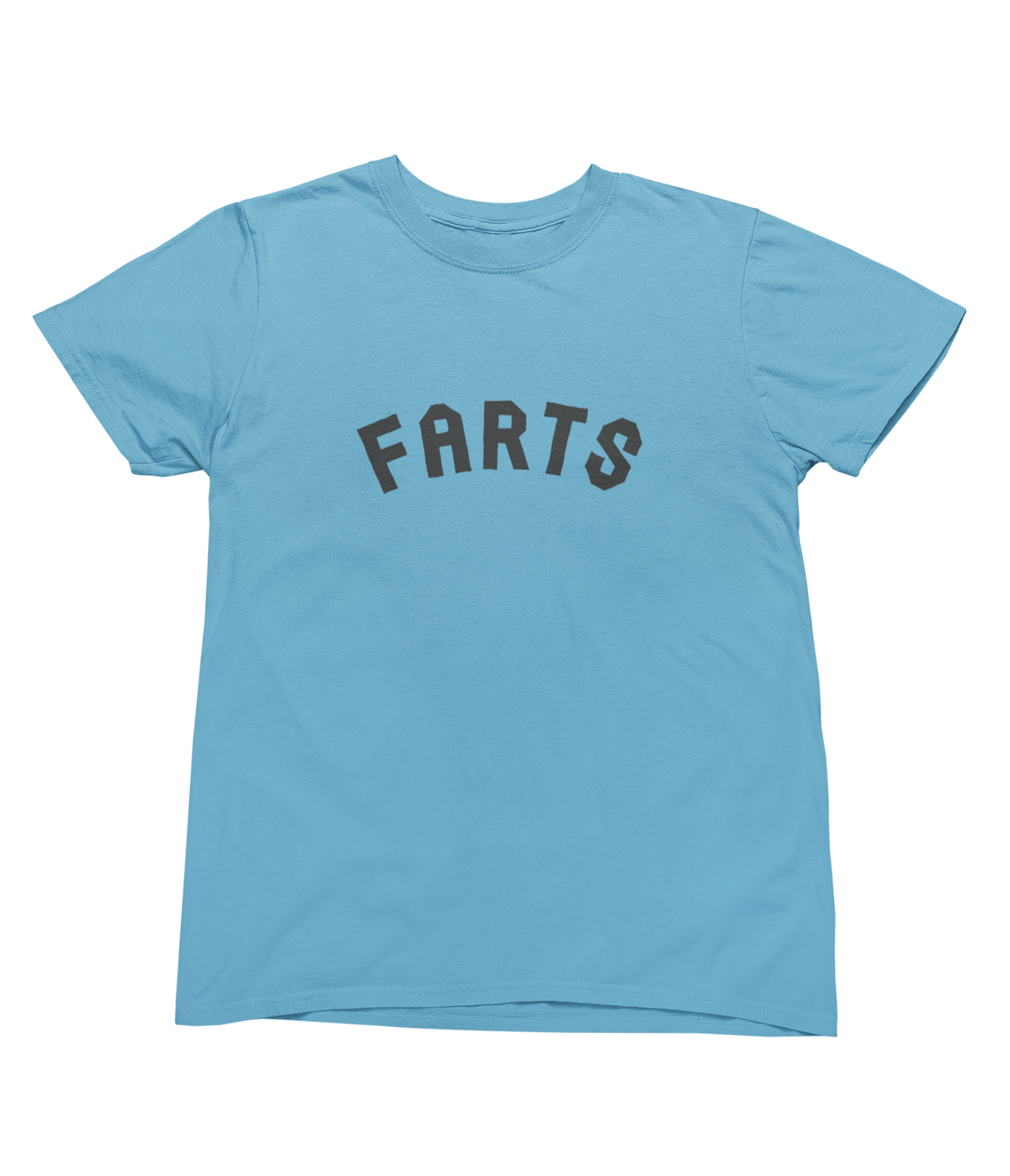A light blue short-sleeve crewneck t-shirt with the word &