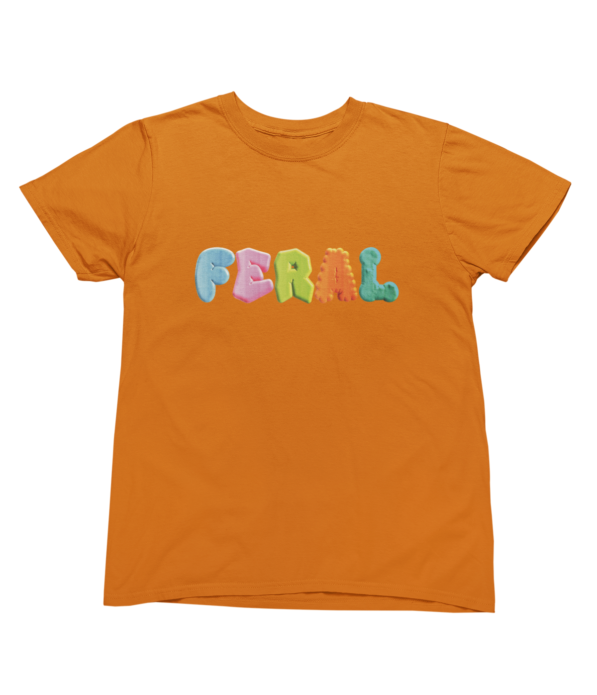 An orange short-sleeve toddler crewneck t-shirt featuring the word &