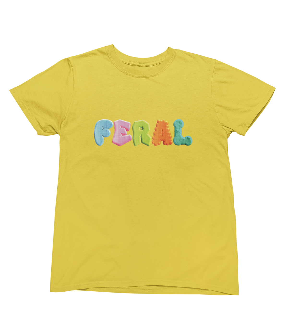 A yellow short-sleeve toddler crewneck t-shirt featuring the word &