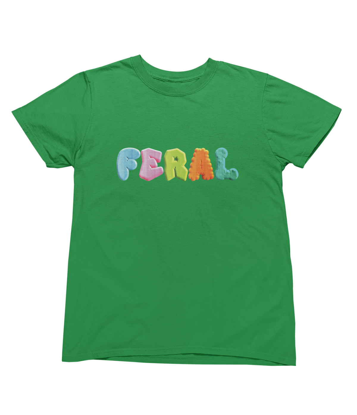 A green short-sleeve toddler crewneck t-shirt featuring the word &