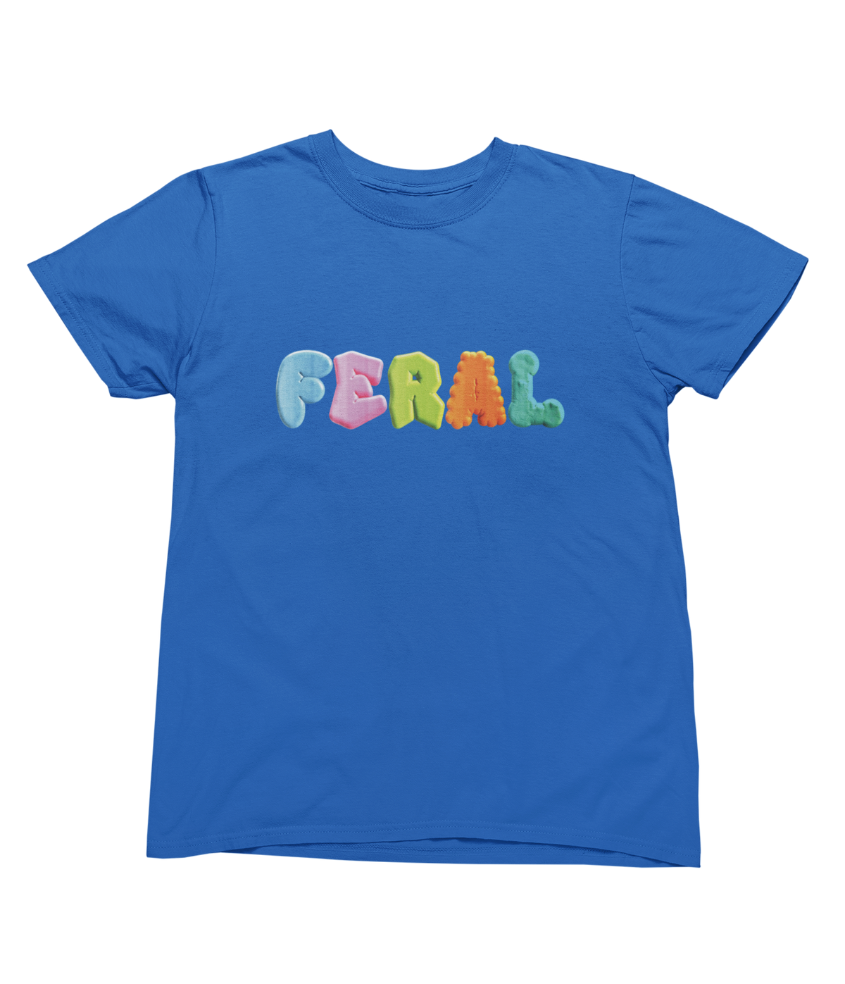 A royal blue short-sleeve toddler crewneck t-shirt featuring the word &