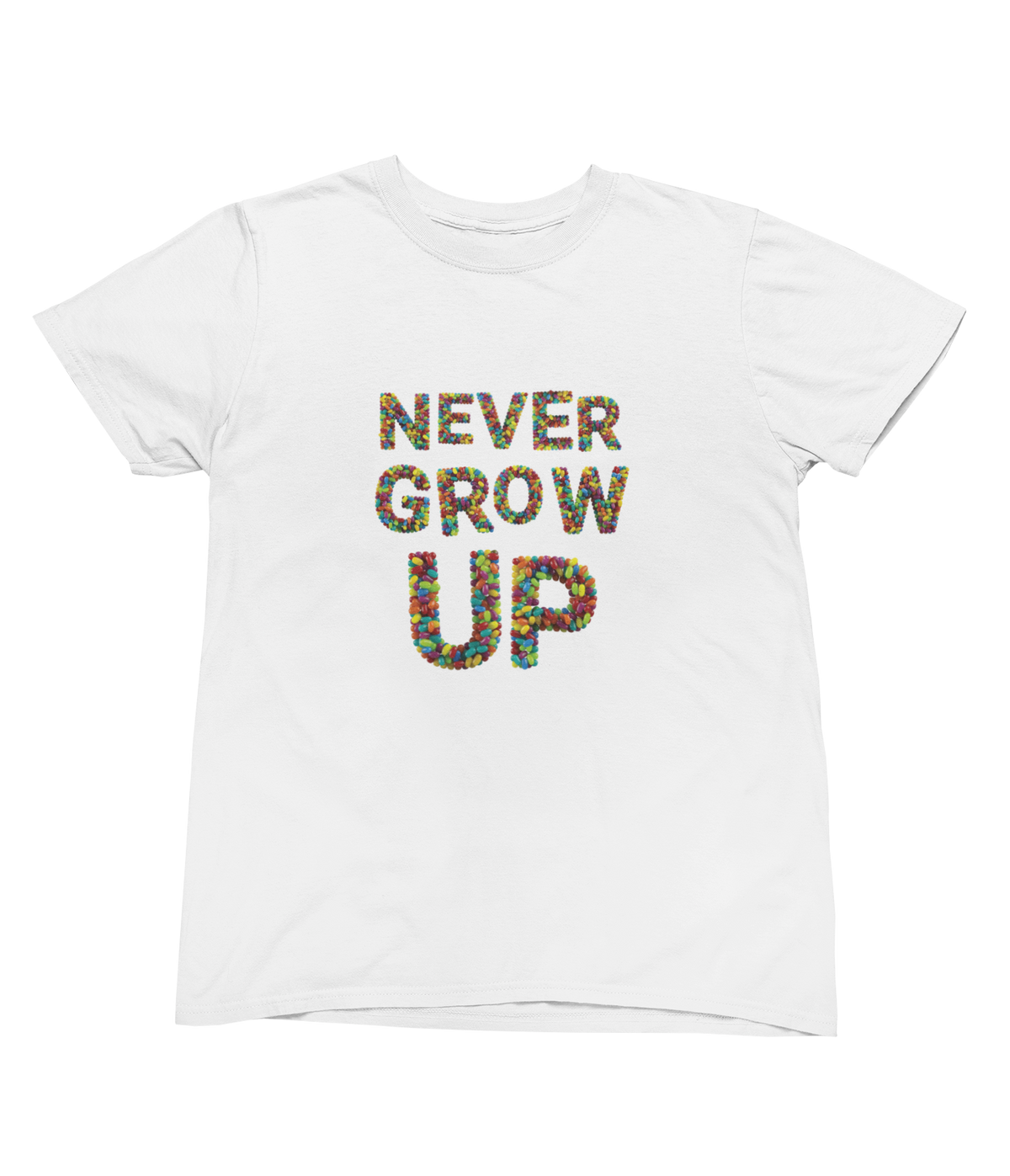 A white toddler short-sleeve crewneck tee featuring the text &